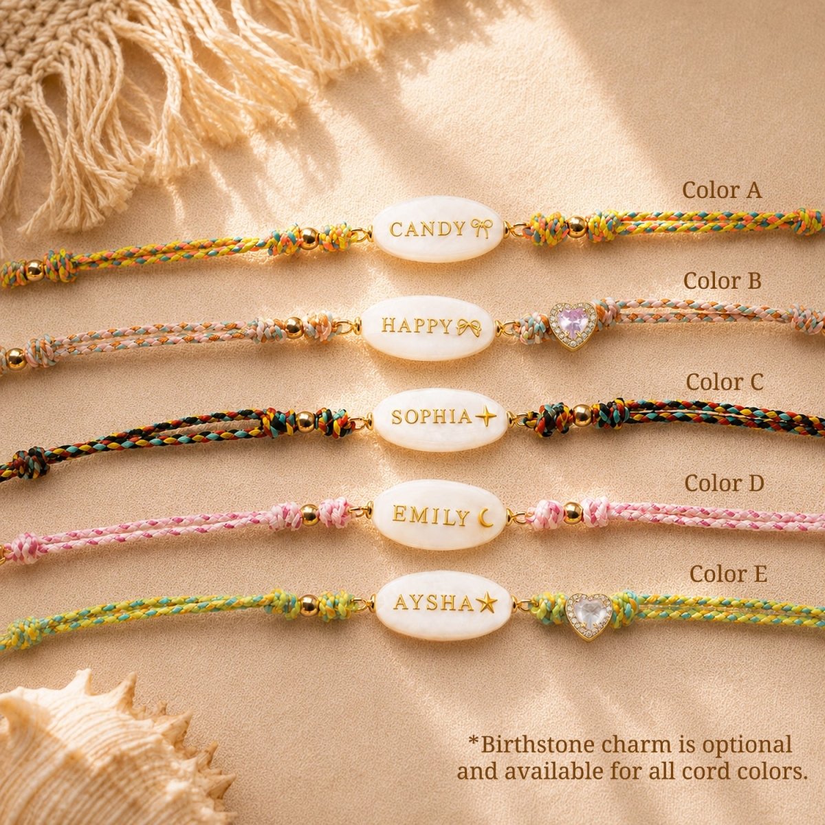 Personalized Braided Cord Shell Name Necklace - Glaxias