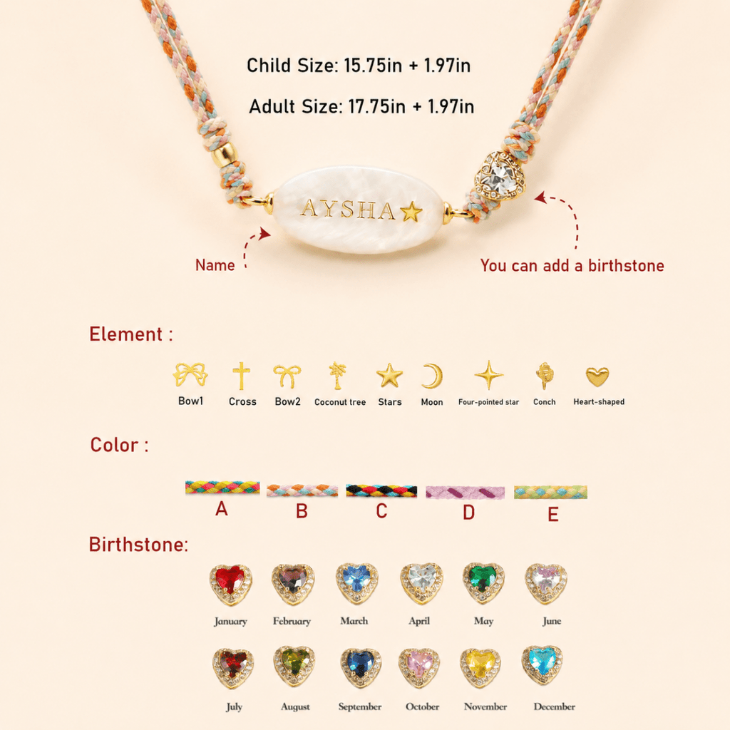 Personalized Braided Cord Shell Name Necklace - Glaxias