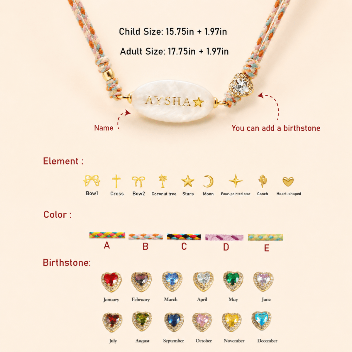 Personalized Braided Cord Shell Name Necklace - Glaxias
