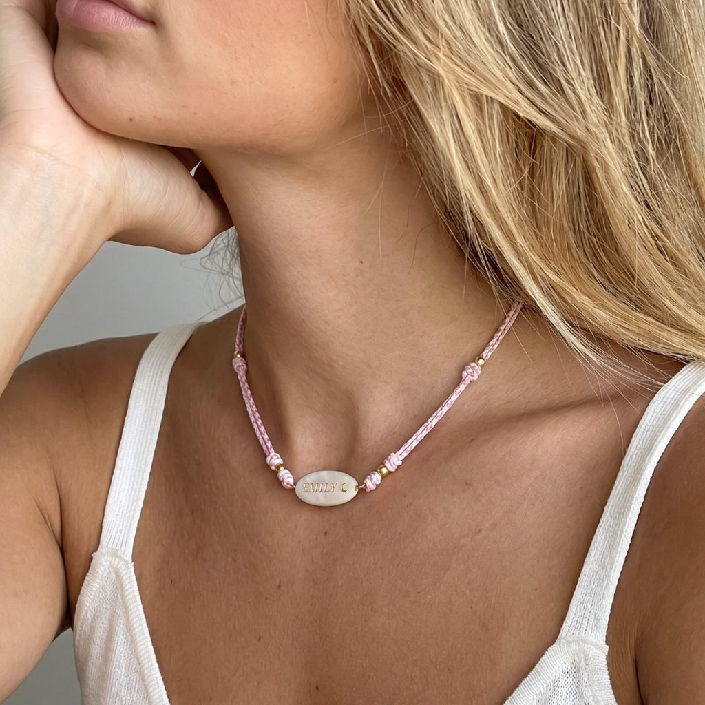 Personalized Braided Cord Shell Name Necklace - Glaxias