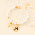 Personalized Childrens Cross and Pearl Bracelet with Initial - Glaxias