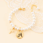 Personalized Childrens Cross and Pearl Bracelet with Initial - Glaxias