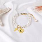 Personalized Childrens Cross and Pearl Bracelet with Initial - Glaxias