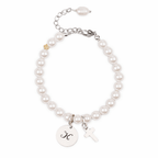 Personalized Childrens Cross and Pearl Bracelet with Initial - Glaxias