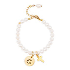 Personalized Childrens Cross and Pearl Bracelet with Initial - Glaxias
