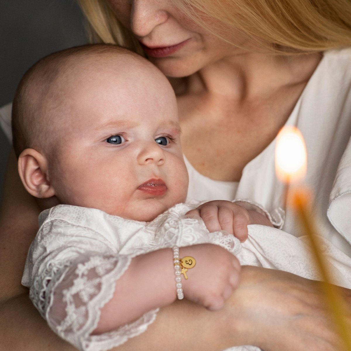 Personalized Childrens Cross and Pearl Bracelet with Initial - Glaxias