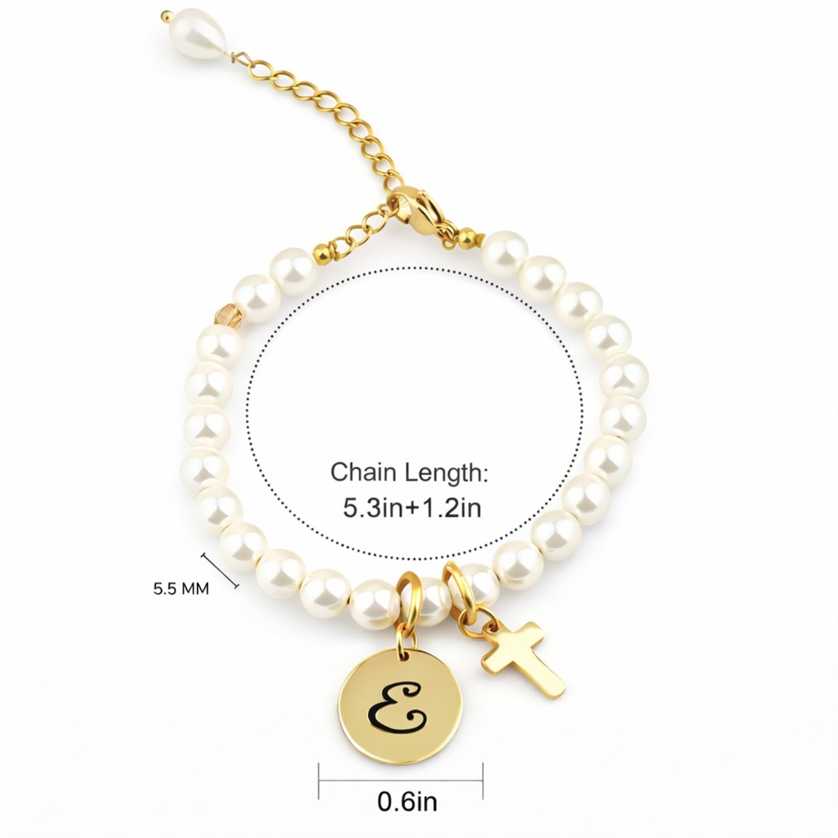 Personalized Childrens Cross and Pearl Bracelet with Initial - Glaxias