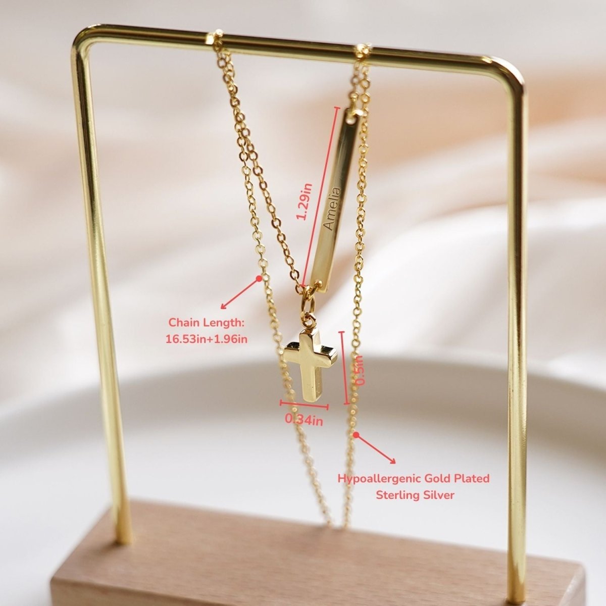 Personalized Childrens Name Necklace with a Tiny Cross - Glaxias