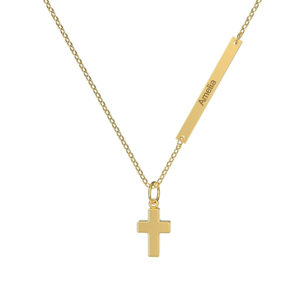 Personalized Childrens Name Necklace with a Tiny Cross - Glaxias