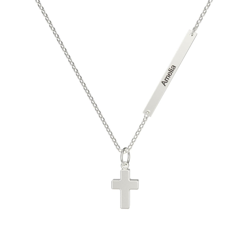Personalized Childrens Name Necklace with a Tiny Cross - Glaxias