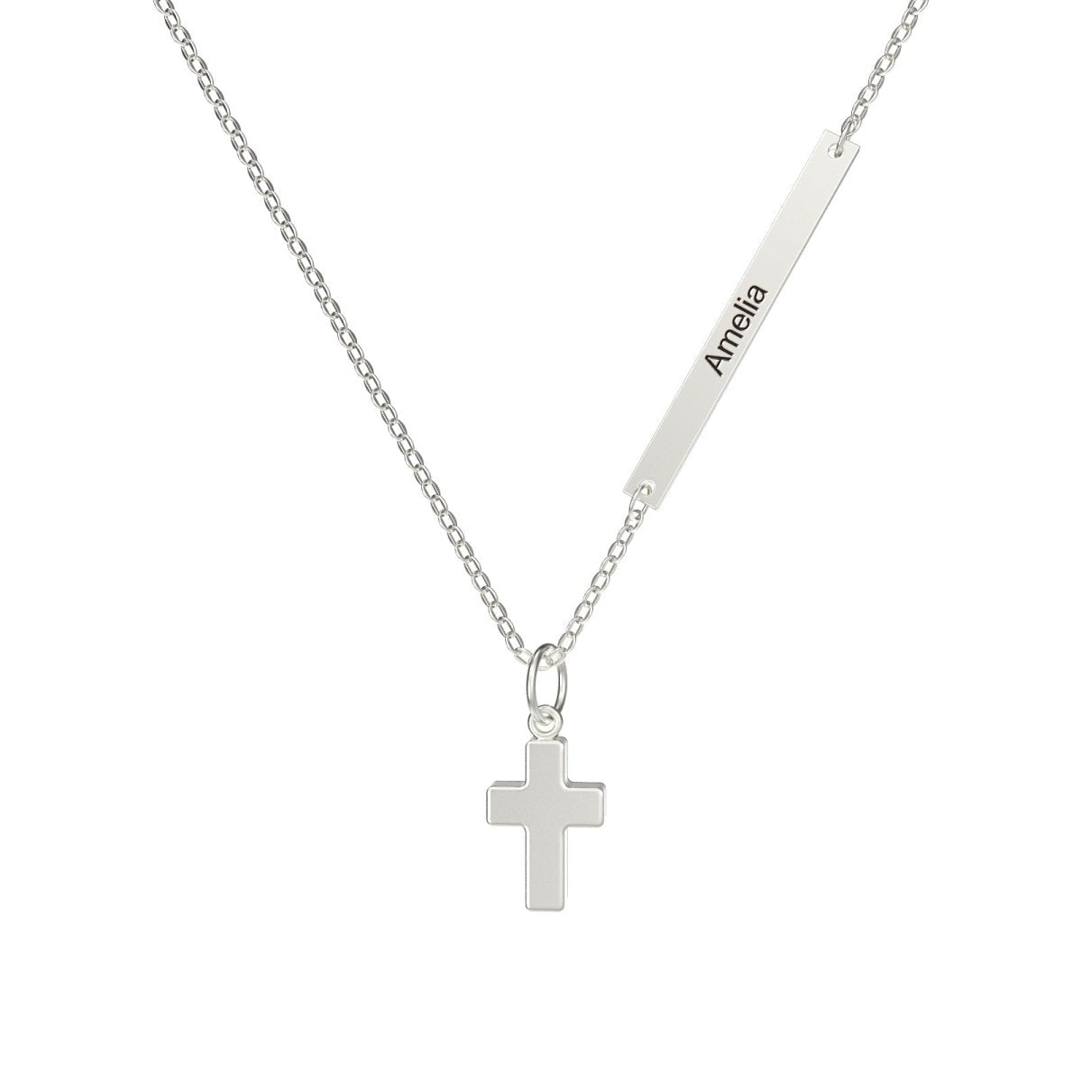 Personalized Childrens Name Necklace with a Tiny Cross - Glaxias