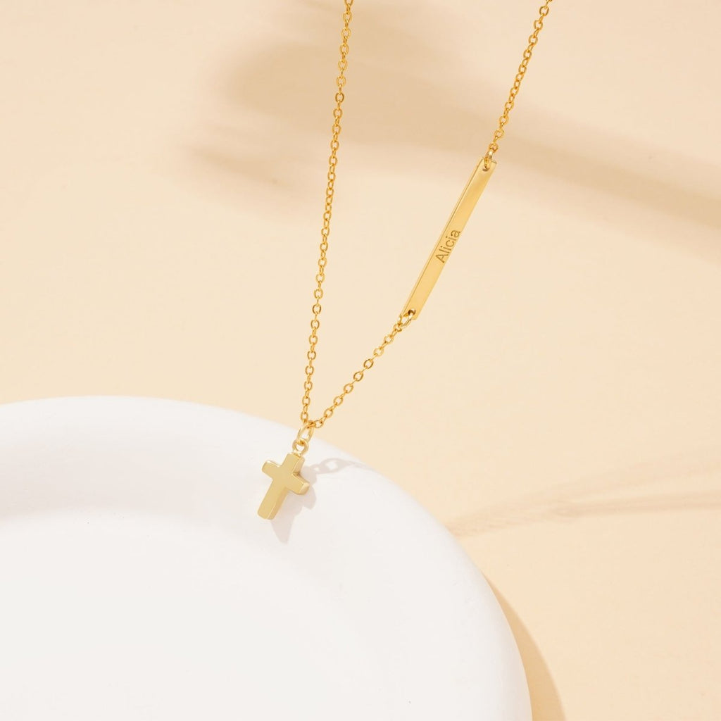 Personalized Childrens Name Necklace with a Tiny Cross - Glaxias