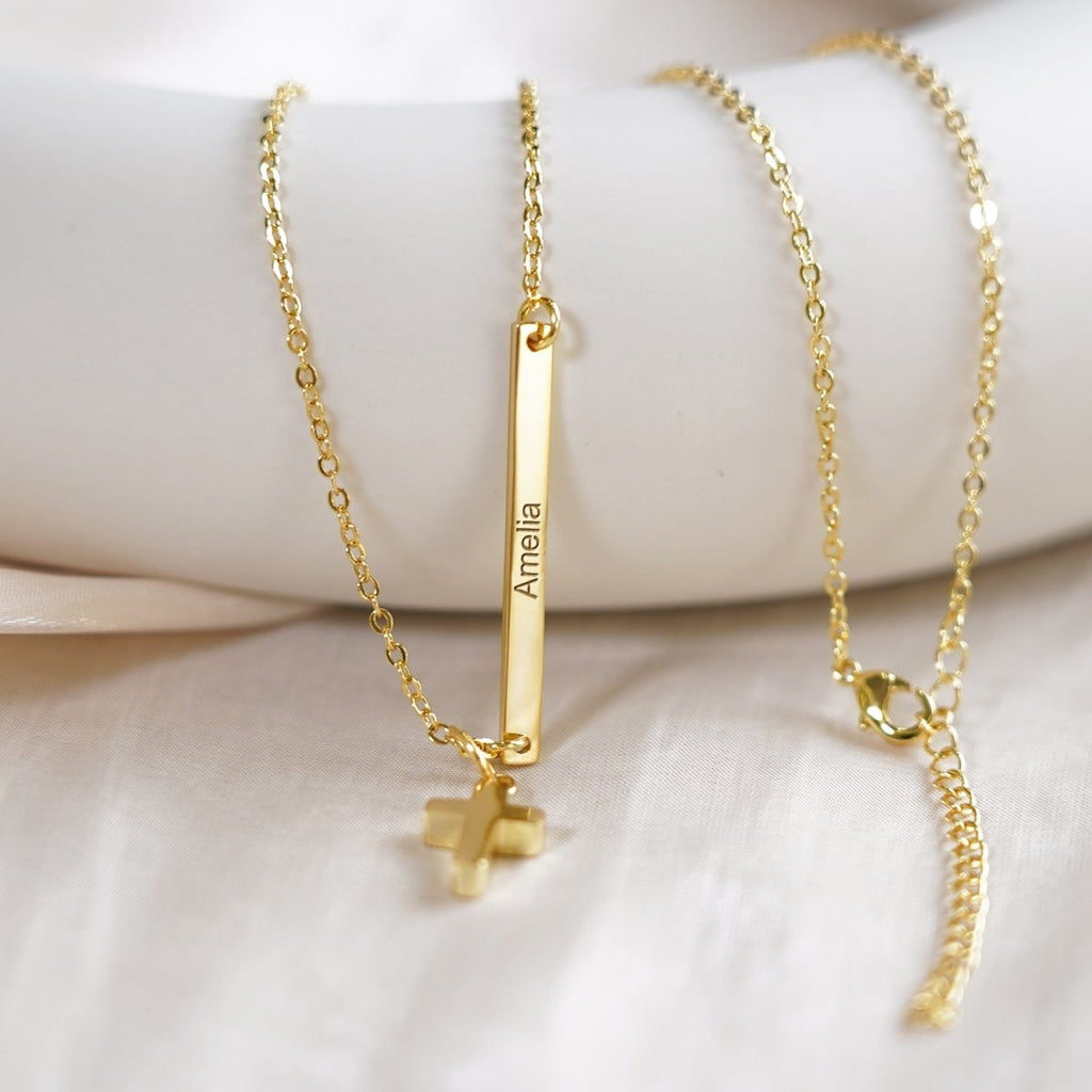 Personalized Childrens Name Necklace with a Tiny Cross - Glaxias