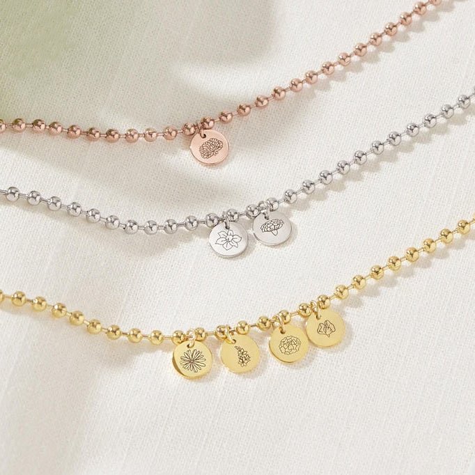 Personalized Childrens Necklace with Family Birth Flower - Glaxias