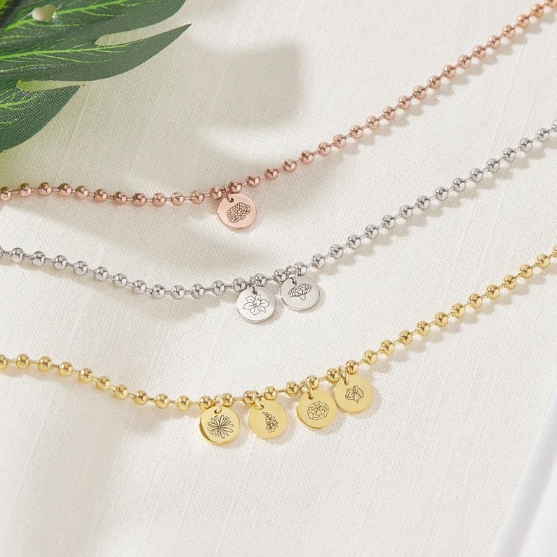 Personalized Childrens Necklace with Family Birth Flower - Glaxias