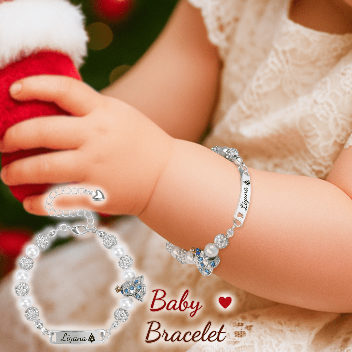 Personalized Christmas Tree Pearl Name Bracelet - Glaxias