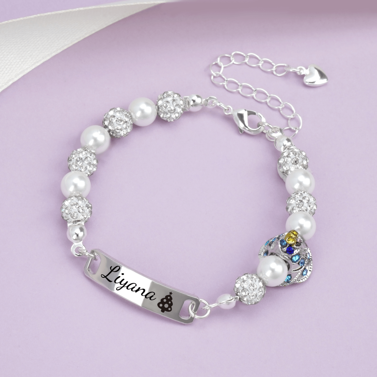 Personalized Christmas Tree Pearl Name Bracelet - Glaxias