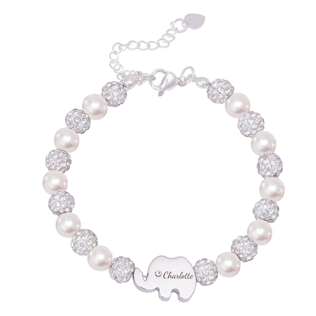 Personalized CZ Silver Elephant Name Bracelet - Glaxias