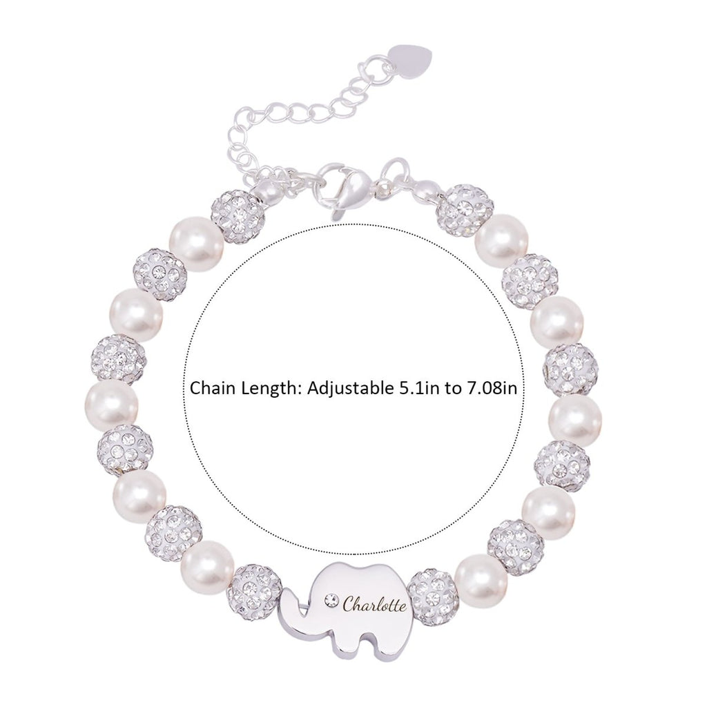 Personalized CZ Silver Elephant Name Bracelet - Glaxias