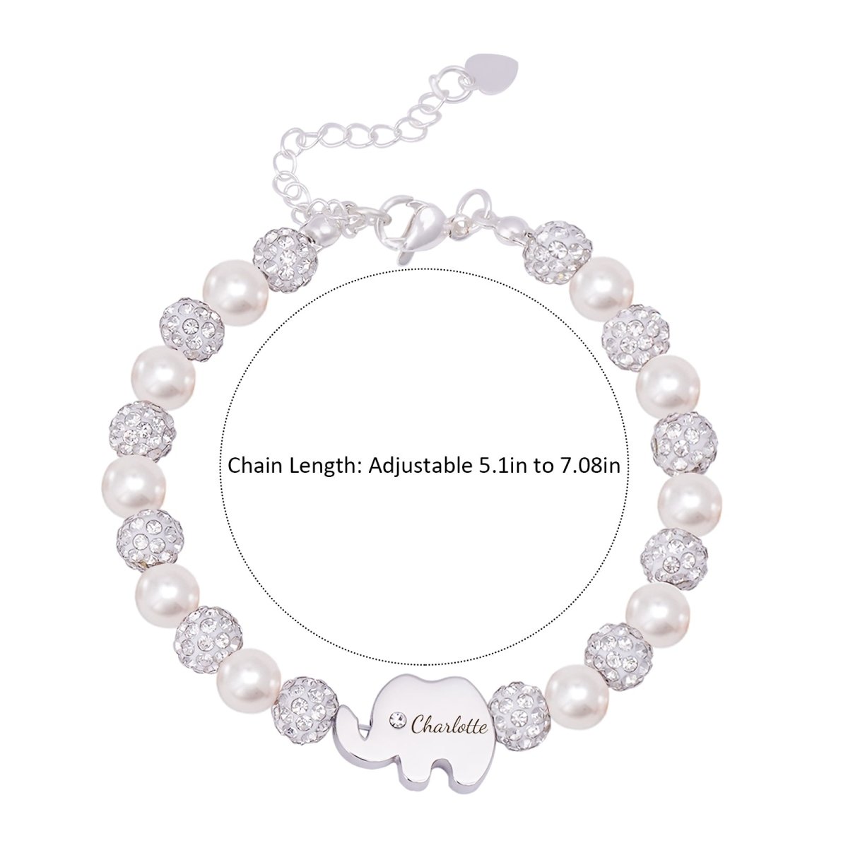 Personalized CZ Silver Elephant Name Bracelet - Glaxias