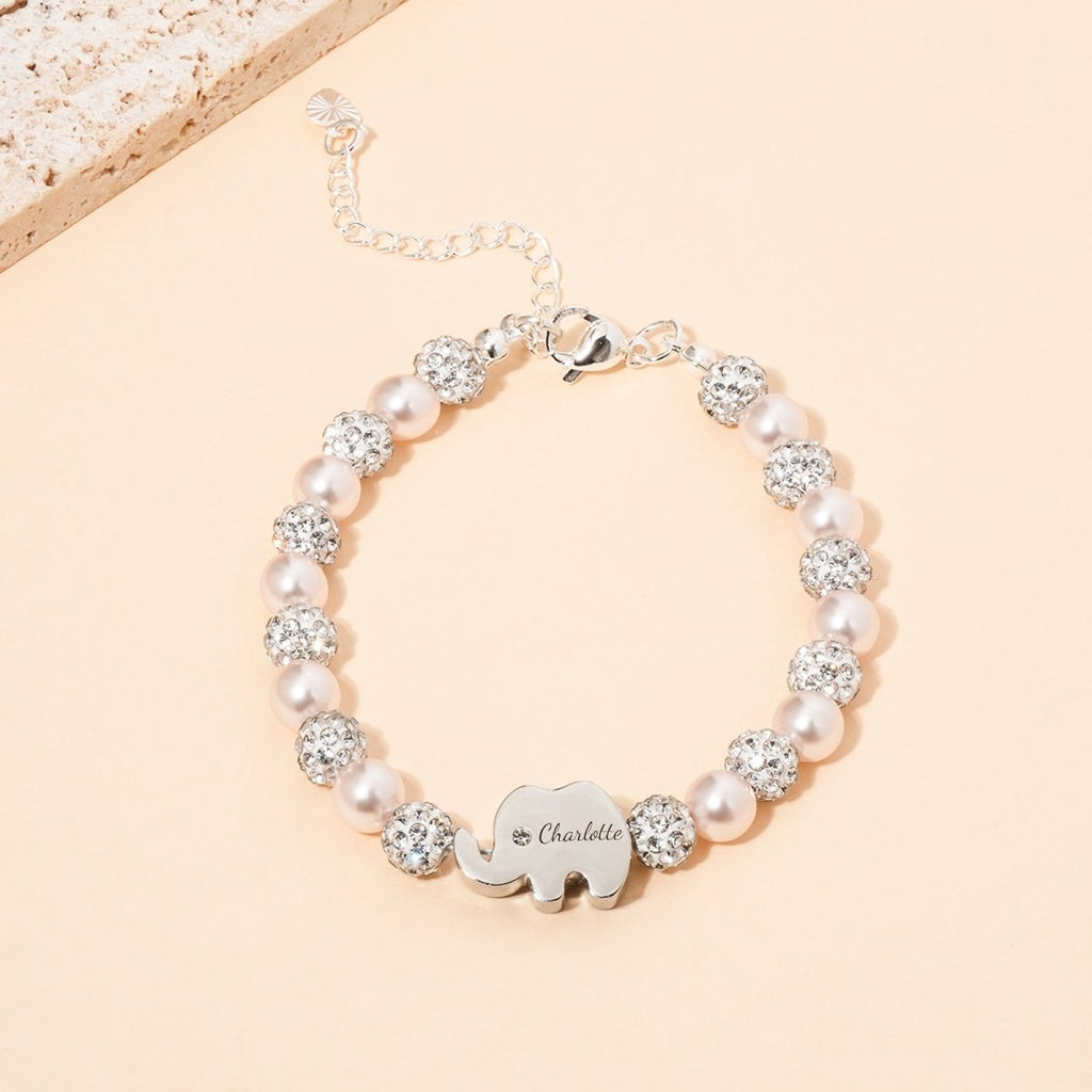 Personalized CZ Silver Elephant Name Bracelet - Glaxias