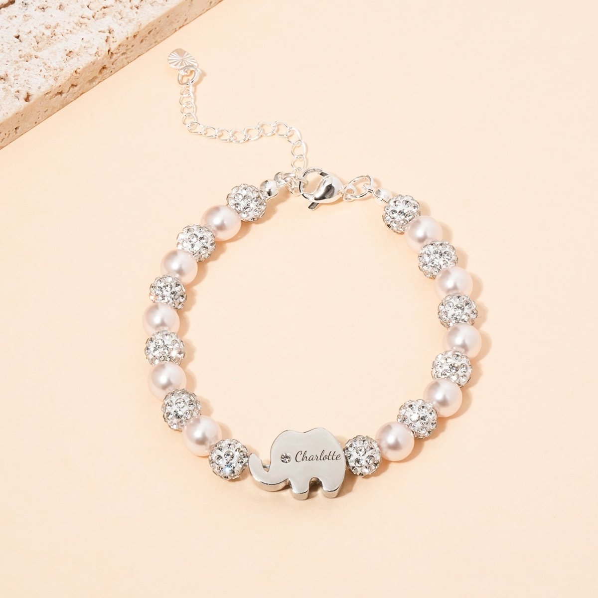 Personalized CZ Silver Elephant Name Bracelet - Glaxias