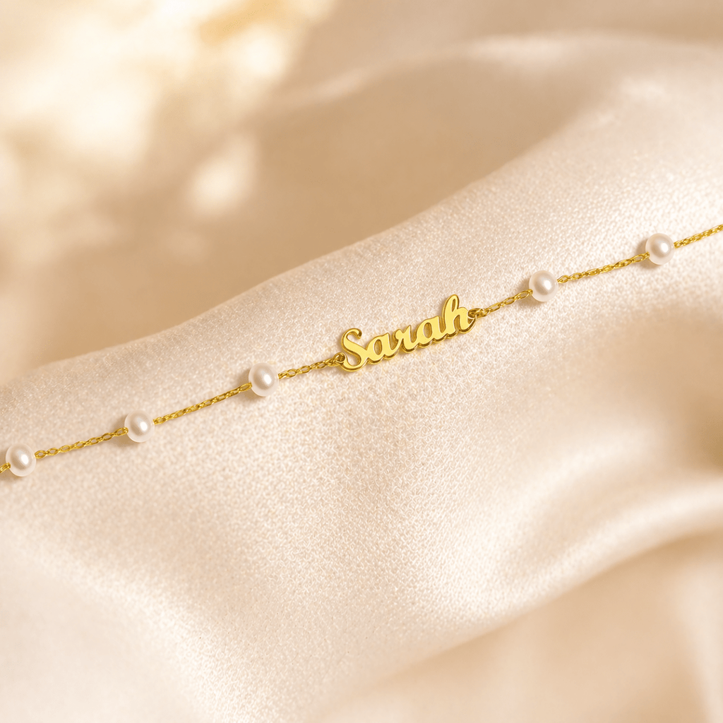 Personalized Dainty Pearl Name Bracelet for Baby - Glaxias