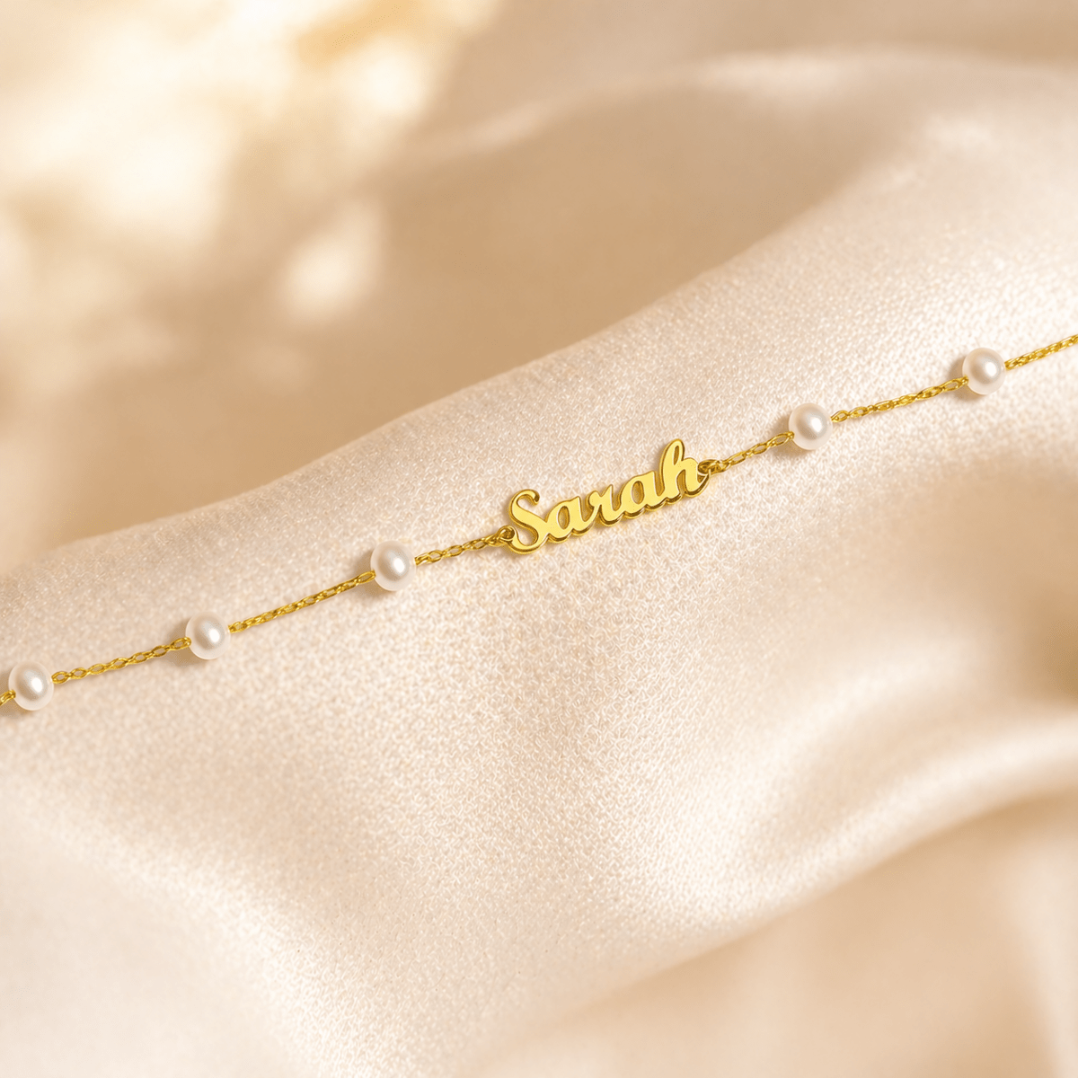 Personalized Dainty Pearl Name Bracelet for Baby - Glaxias