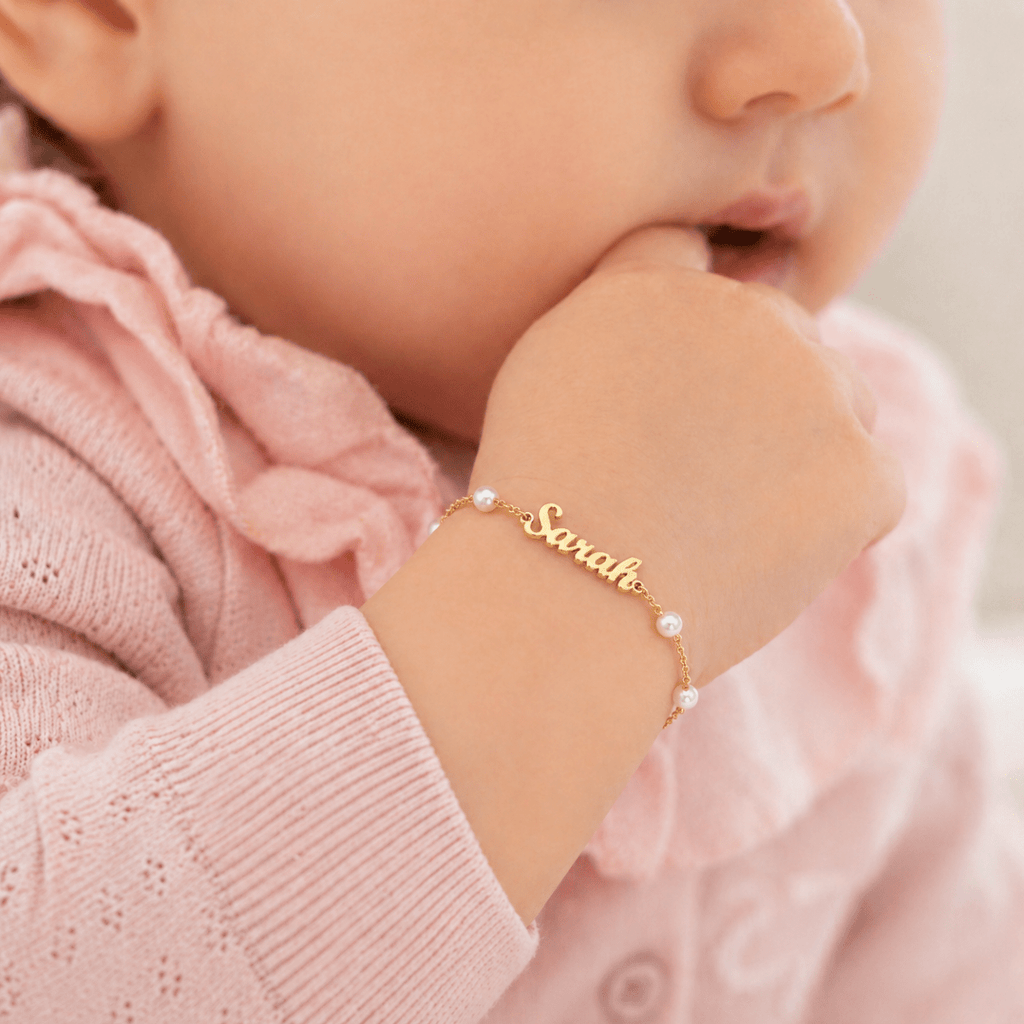Personalized Dainty Pearl Name Bracelet for Baby - Glaxias