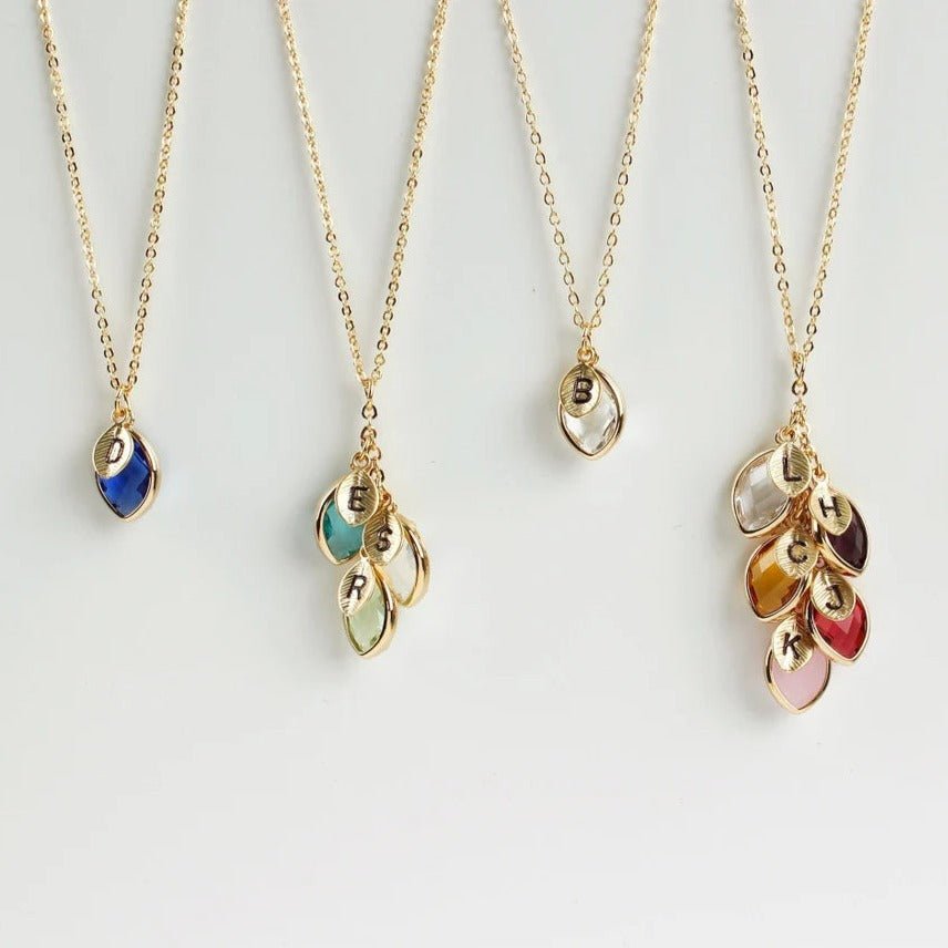 Personalized Family Birthstone and Initial Necklace - Glaxias