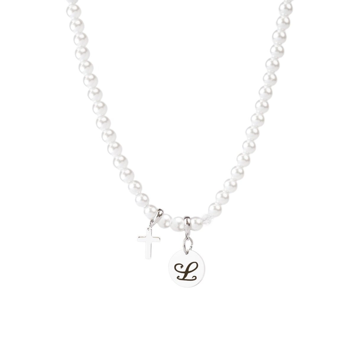 Personalized Girls Cross and Pearl Necklace with Initial - Glaxias