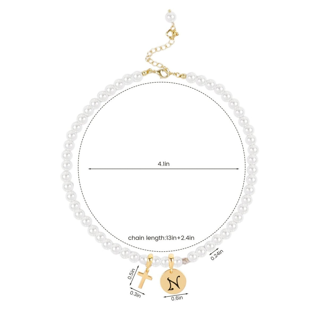 Personalized Girls Cross and Pearl Necklace with Initial - Glaxias