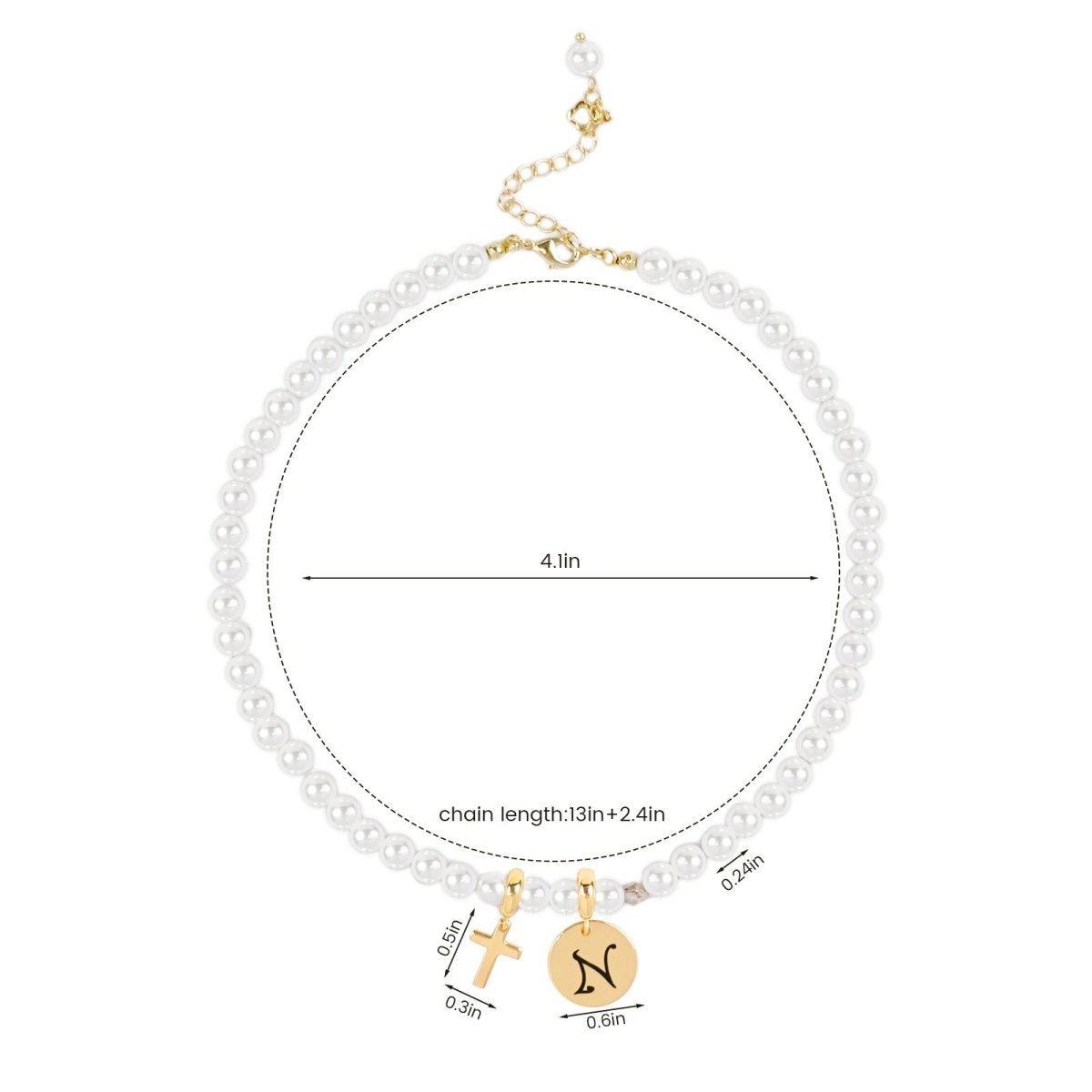 Personalized Girls Cross and Pearl Necklace with Initial - Glaxias