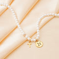 Personalized Girls Cross and Pearl Necklace with Initial - Glaxias