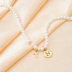 Personalized Girls Cross and Pearl Necklace with Initial - Glaxias