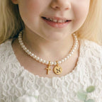 Personalized Girls Cross and Pearl Necklace with Initial - Glaxias