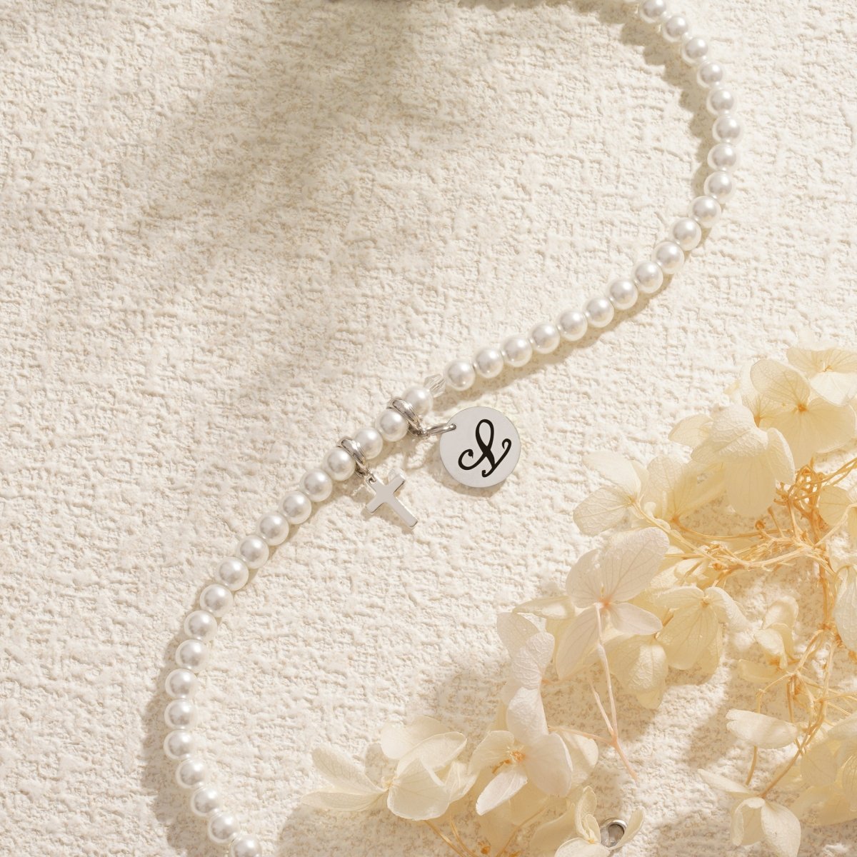 Personalized Girls Cross and Pearl Necklace with Initial - Glaxias