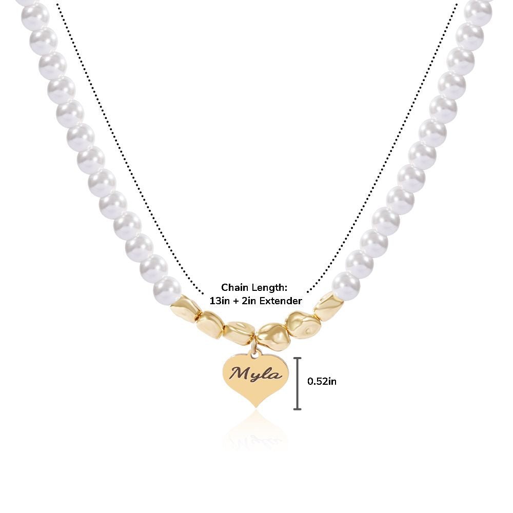 Personalized Girl's Name Heart Pearl Necklace - Glaxias