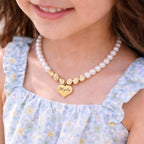 Personalized Girl's Name Heart Pearl Necklace - Glaxias