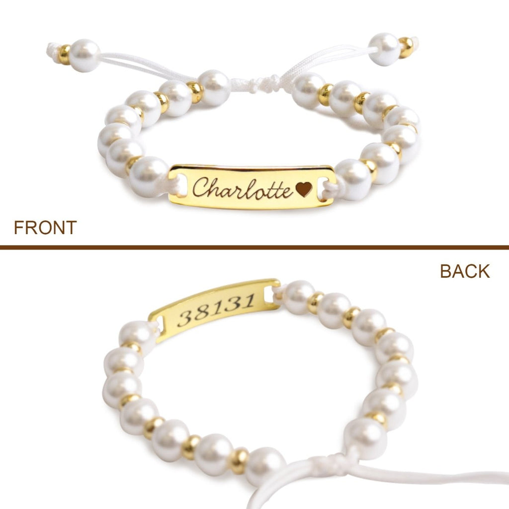 Personalized Handmade Braided Cord Baby Name Pearl Bracelet - Glaxias