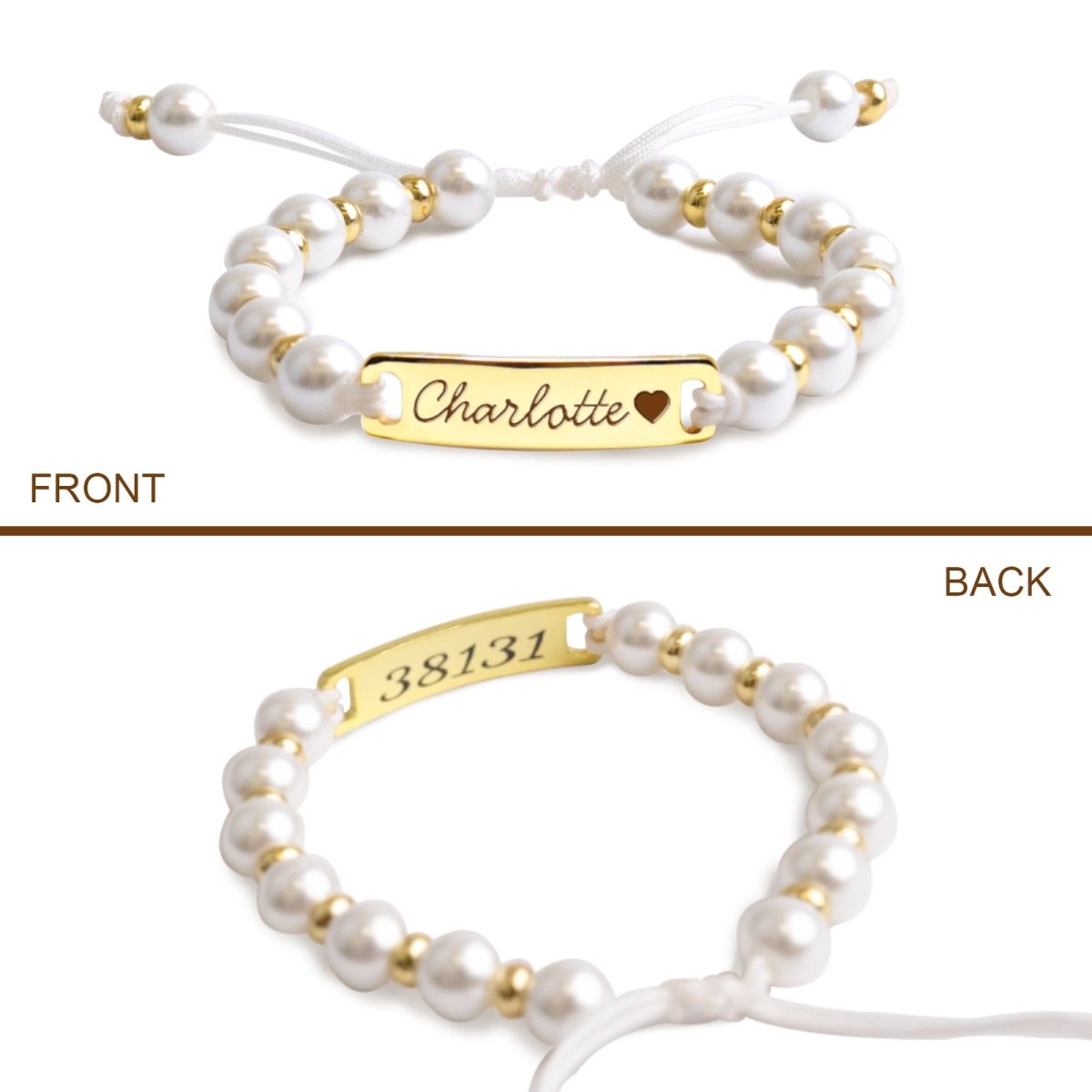 Personalized Handmade Braided Cord Baby Name Pearl Bracelet - Glaxias