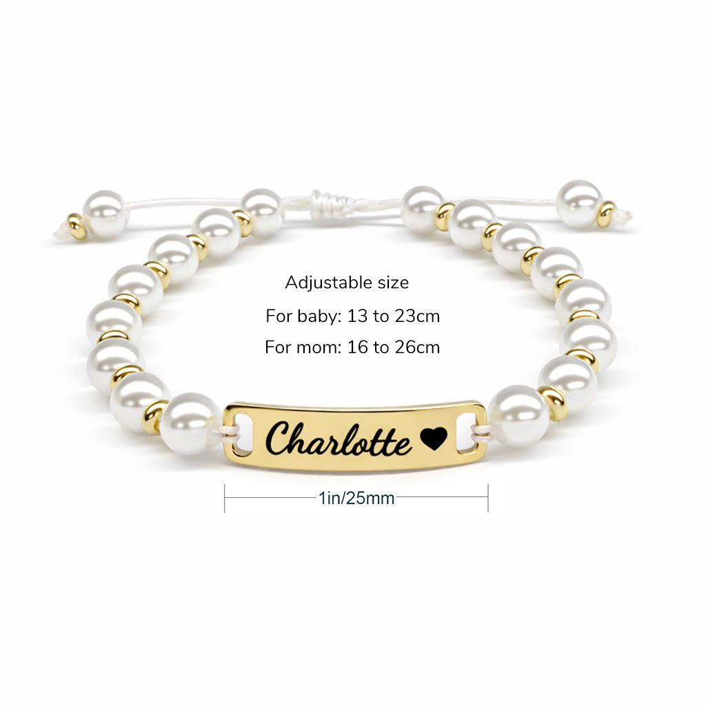 Personalized Handmade Braided Cord Baby Name Pearl Bracelet - Glaxias
