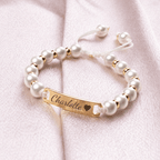 Personalized Handmade Braided Cord Baby Name Pearl Bracelet - Glaxias