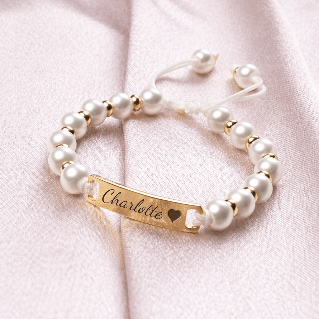 Personalized Handmade Braided Cord Baby Name Pearl Bracelet - Glaxias
