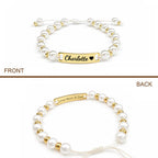 Personalized Handmade Braided Cord Baby Name Pearl Bracelet - Glaxias