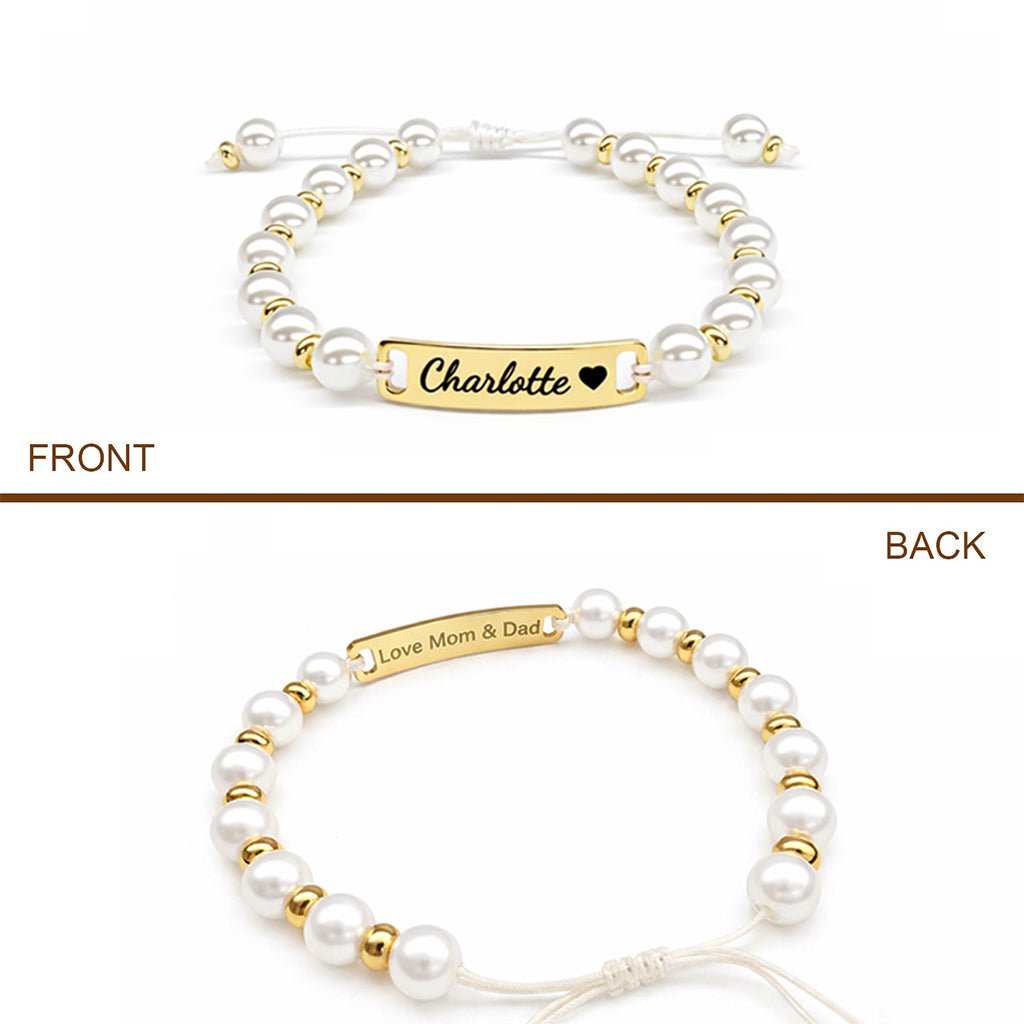 Personalized Handmade Braided Cord Baby Name Pearl Bracelet - Glaxias