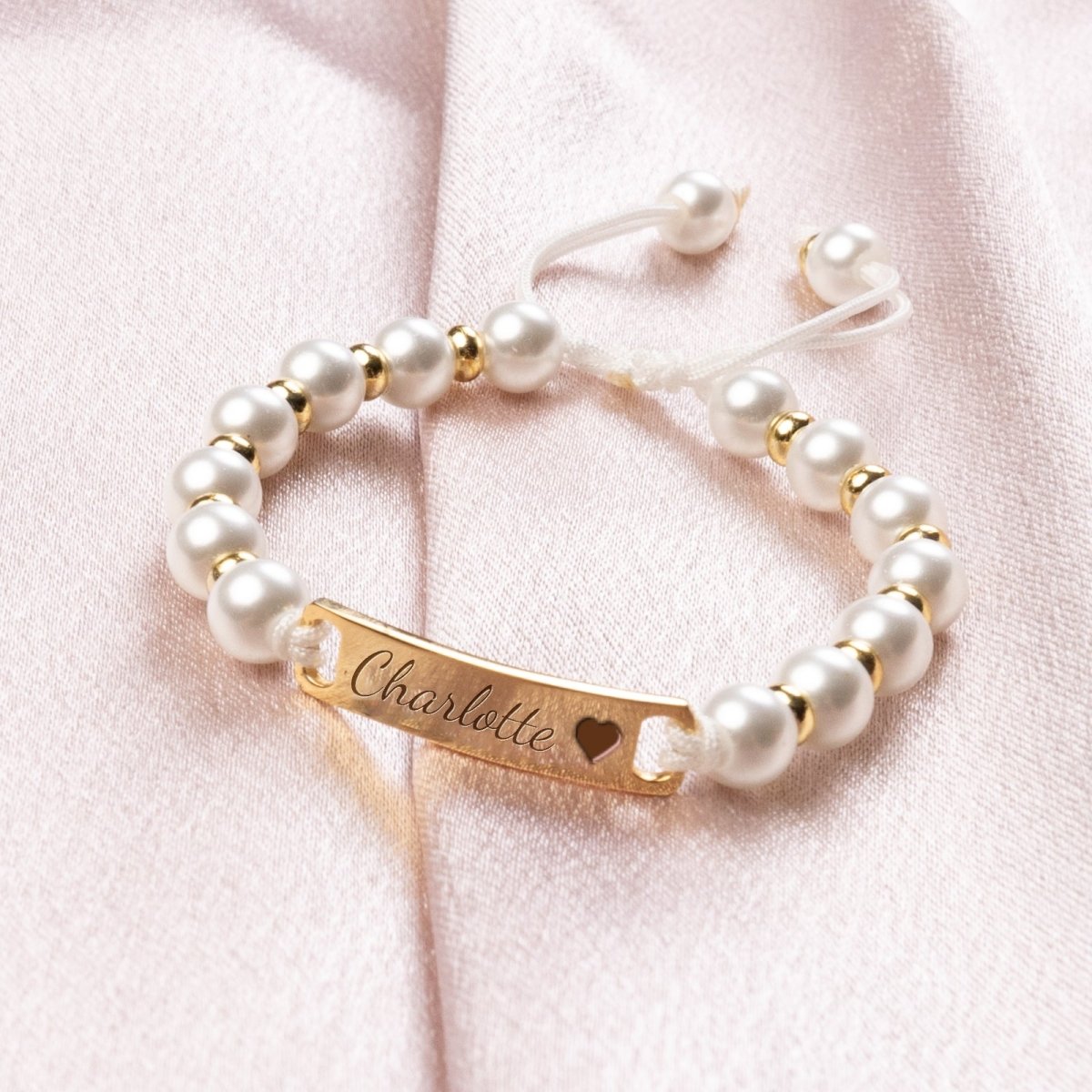 Personalized Handmade Braided Cord Baby Name Pearl Bracelet - Glaxias