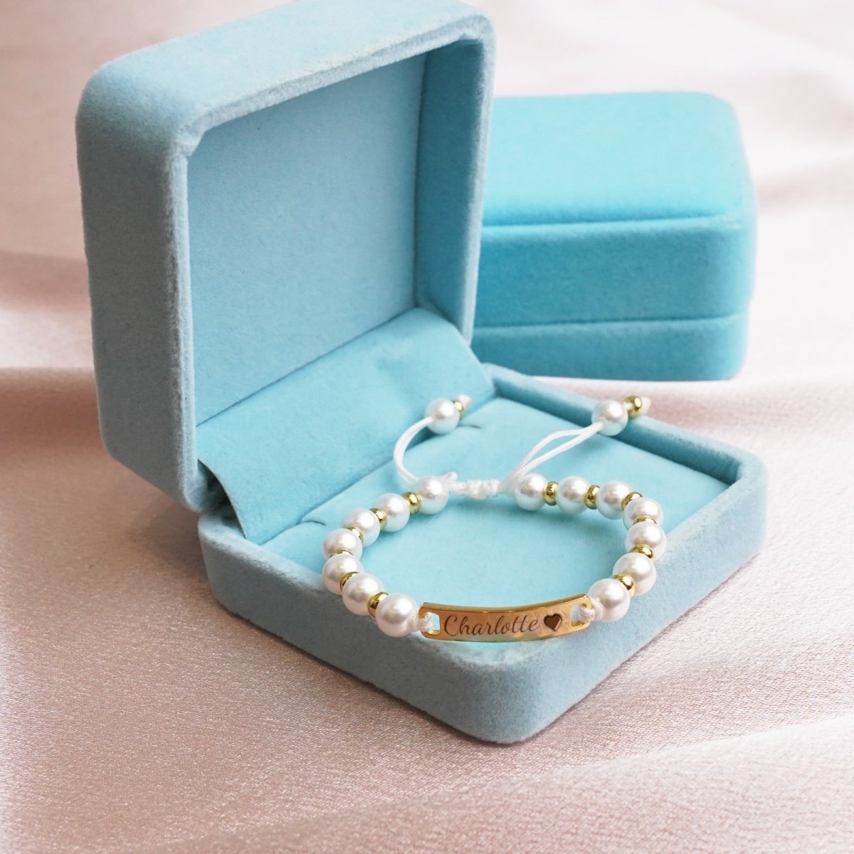 Personalized Handmade Braided Cord Baby Name Pearl Bracelet - Glaxias