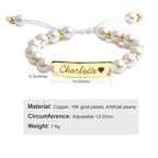 Personalized Handmade Braided Cord Baby Name Pearl Bracelet - Glaxias