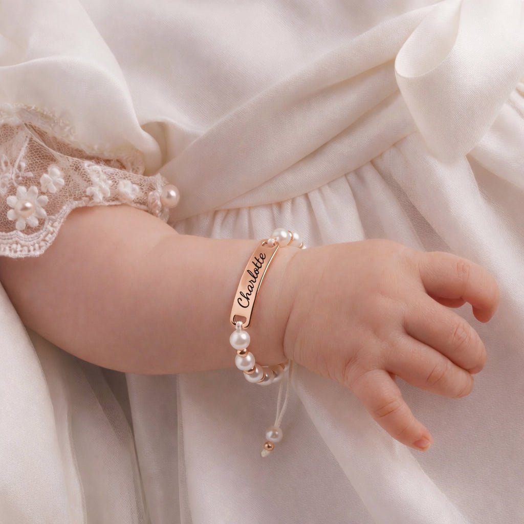 Personalized Handmade Braided Cord Baby Name Pearl Bracelet - Glaxias